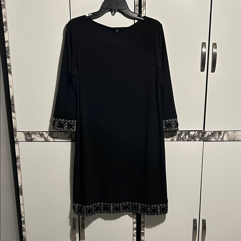 Tiana B. Black Dress with Embellished Cuffs and Hem